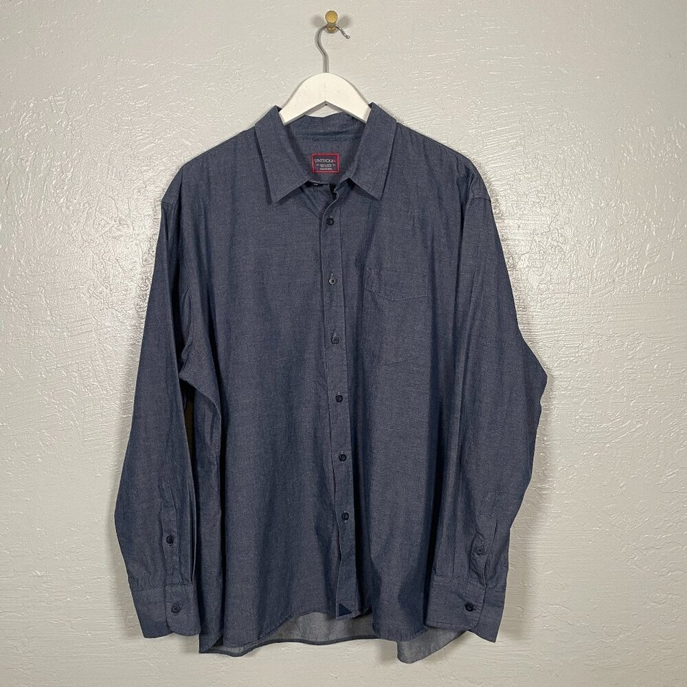 Untuckit Men XXXL Dark Blue Chambray Shirt Long Sleeve Button Front Cotton